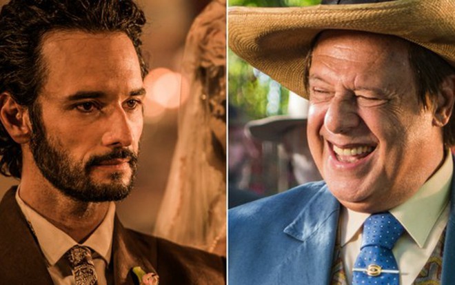 Rodrigo Santoro e Antonio Fagundes em cenas da primeira e da segunda fases de Velho Chico - Caiuá Franco/TV Globo