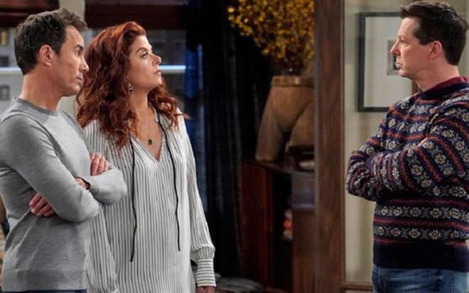 Eric McCormack, Debra Messing e Sean Hayes na comédia Will & Grace, série com maior queda na audiência - Imagens: Divulgação/NBC