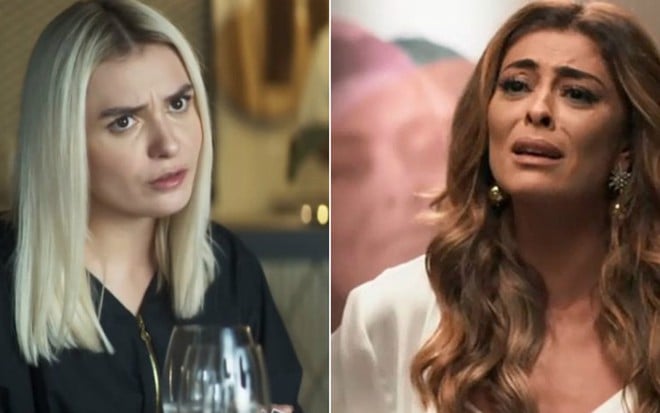 As personagens Kim (Monica Iozzi) e Maria da Paz (Juliana Paes) em cenas de A Dona do Pedaço - Fotos: Reprodução/Globo