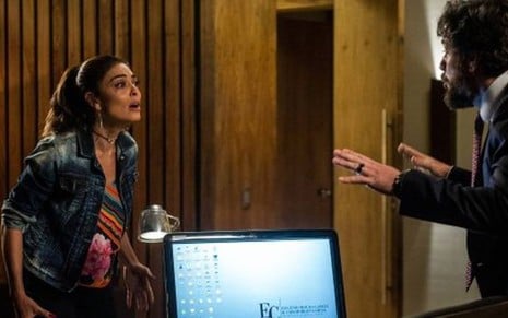 Bibi (Juliana Paes) procura Caio (Rodrigo Lombardi) e pede ajuda na defesa do marido - Raquel Cunha/TV Globo