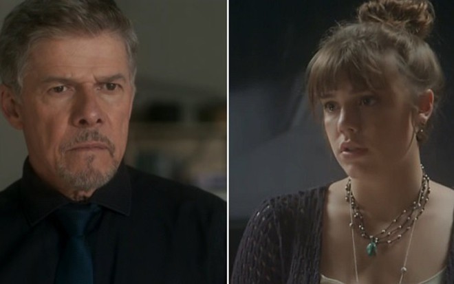 José Mayer (Tião) e Alice Wegmann (Isabela) em cenas de A Lei do Amor, novela das nove - Reprodução/TV Globo