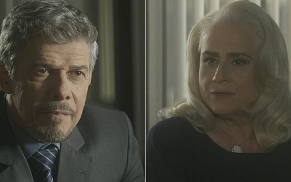 José Mayer (Tião) e Vera Holtz (Magnólia) em cenas de A Lei do Amor, novela das nove - Reprodução/TV Globo