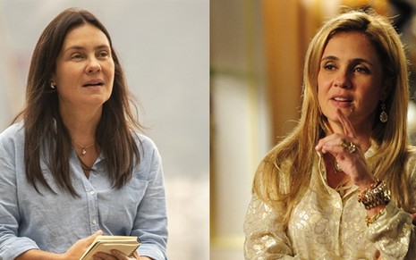 A atriz Adriana Esteves à esquerda como a personagem Thelma de Amor de Mãe e, à direita, como Carminha em Avenida Brasil
