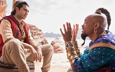 Mena Massoud (Aladdin) e Will Smith (Gênio) em cena do novo filme: atores começaram na TV - Divulgação/Walt Disney