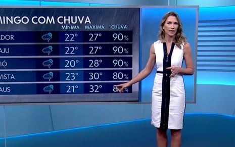 Anne Lotermann, do RJTV, no Jornal Nacional de sábado (10): ela cobre folgas de Maju desde março - Reprodução/TV Globo