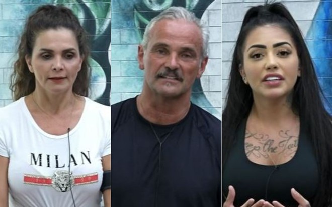 Montagem de fotos com Luiza Ambiel, Mateus Carrieri e MC Mirella em A Fazenda 12, da Record