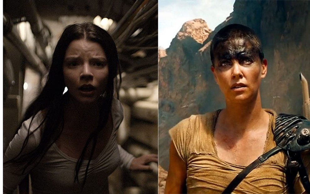 Anya Taylor-Joy foge em cena de Fragmentado (2016) e Charlize Theron como Furiosa em Mad Max: Estrada da Fúria (2015)