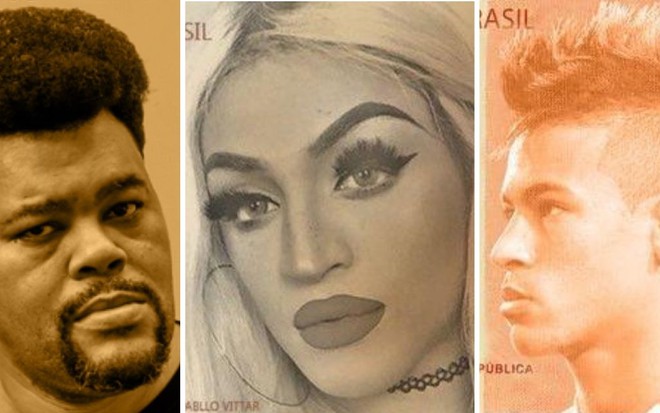 Imagem de Babu Santana, Pabllo Vittar e Neymar nas montagens da cédula de R$ 200