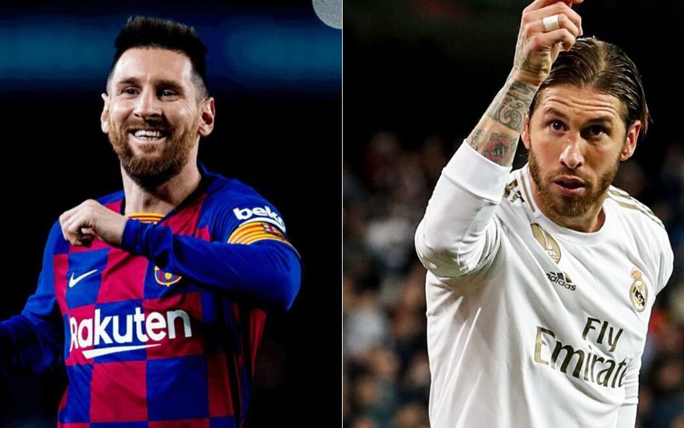 Montagem de fotos com Lionel Messi, do Barcelona, e Sergio Ramos, do Real Madrid