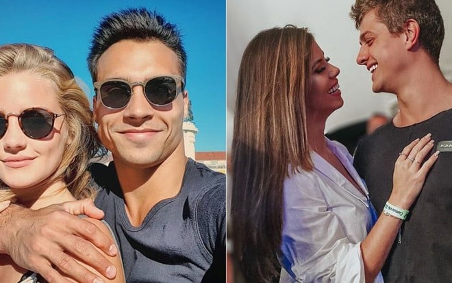 Montagem com Fotos de Petrix Barbosa e Lucas Gallina com suas namoradas