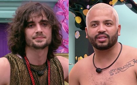 Montagem de imagens dos participantes Fiuk e Projota no Big Brother Brasil 21