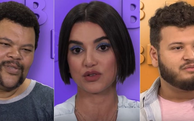 Montagem de fotos com Babu Santana, Manu Gavassi e Victor Hugo Teixeira, que estão no sétimo paredão do BBB20, da Globo