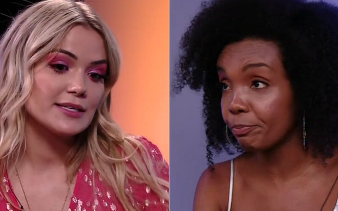 Montagem com imagens de Marcela Mc Gowan e Thelma Assis no estúdio do Gshow