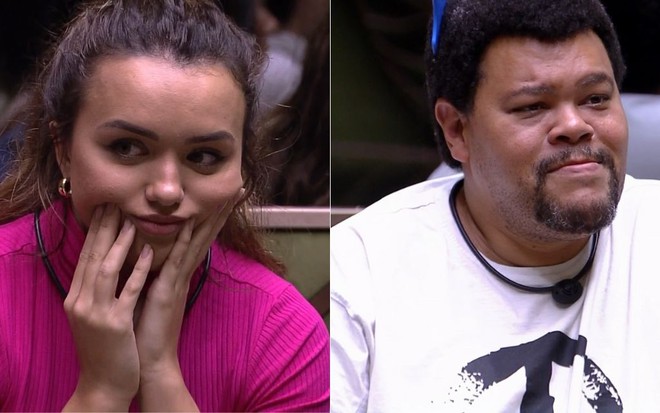 Montagem com imagens de Rafa Kalimann e Babu Santana na sala do BBB20