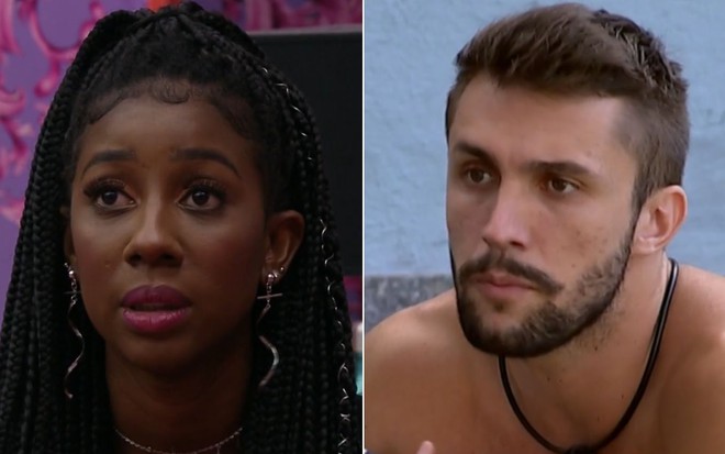 Montagem com Camilla de Lucas e Arthur Picoli concentrados durante BBB21