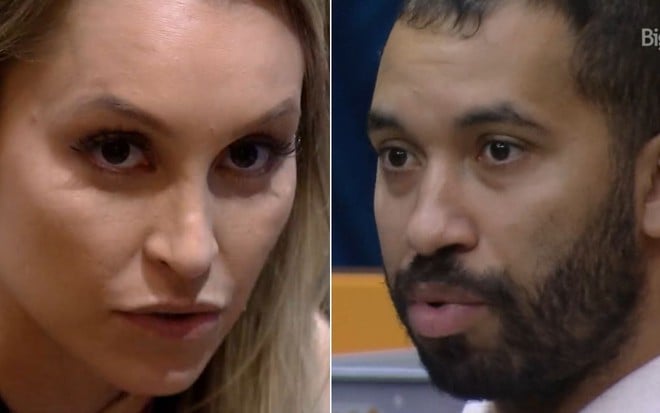 Montagem com Carla Diaz e Gilberto Nogueira durante conversa no BBB21