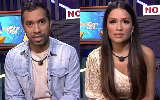 Montagem de fotos com Gilberto Nogueira e Juliette Freire no confessionário do BBB21, da Globo