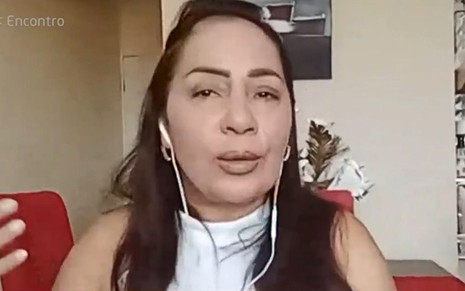 Imagem de Jacira Santana, mãe de Gilberto Nogueira, do BBB21, durante participação no Encontro por chamada de vídeo