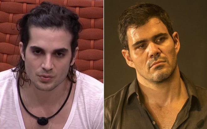 Montagem com Fiuk no BBB21 e Juliano Cazarré como Magno em Amor de Mãe