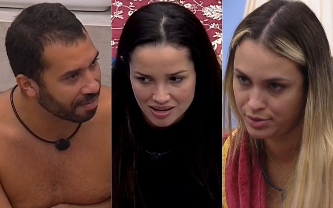 Montagem com imagens de Gilberto Nogueira, Juliette Freire e Sarah Andrade, da esquerda para a direita, no quarto do líder do BBB21