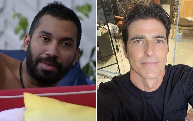 Montagem com Gilberto Nogueira no BBB21 e Reynaldo Gianecchini em ensaio fotografico