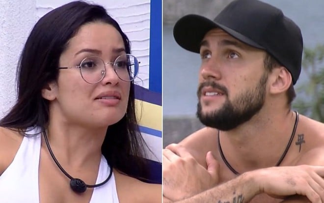 Montagem com Juliette Freire preocupada e Arthur Picoli concentrado no BBB21