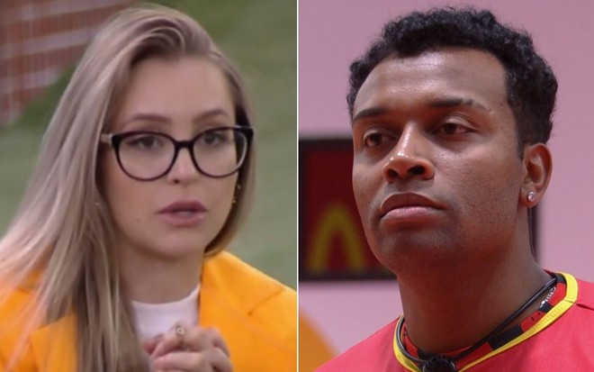 Imagem de Carla Diaz com óculos e Nego Di durante prova do líder do BBB21