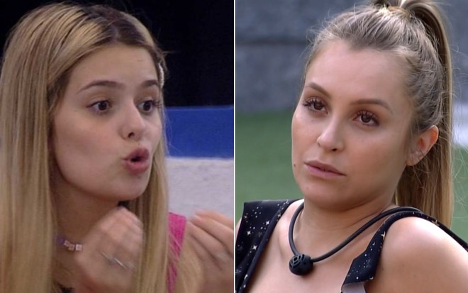Montagem com Viih Tube revoltada e Carla Diaz atenta no BBB21