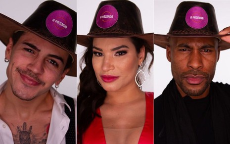 Biel, Raissa Barbosa e Rodrigo Moraes com chapéus de A Fazenda 12