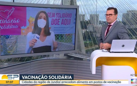Rodrigo Bocardi incomodado com a interrupção da reportagem por protesto de homem ao vivo