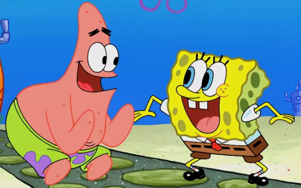 Os amigos Patrick e Bob Esponja em cena da animação da Nickelodeon