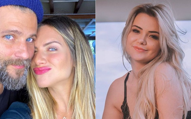 Montagem com imagens de Bruno Gagliasso e Giovanna Ewbank juntos (à esq.) e Marcela Mc Gowan (à dir.)