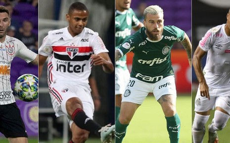 Montagem de fotos com Boselli (Corinthians), Bruno Alves (São Paulo), Lucas Lima (Palmeiras) e Carlos Sánchez (Santos)