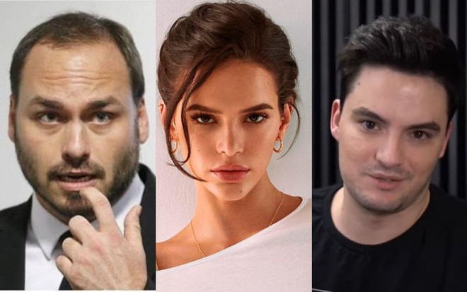 Carlos Bolsonaro, Bruna Marquezine e Felipe Neto em montagem