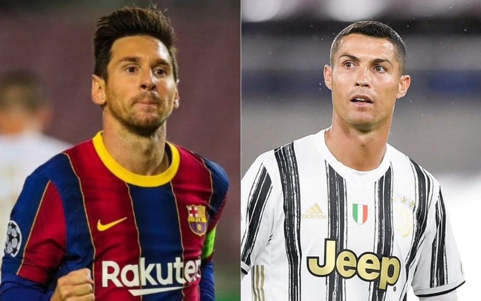 Montagem de fotos com Lionel Messi (do Barcelona) e Cristiano Ronaldo (da Juventus)