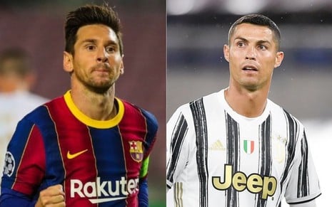 Montagem de fotos com Lionel Messi (do Barcelona) e Cristiano Ronaldo (da Juventus)