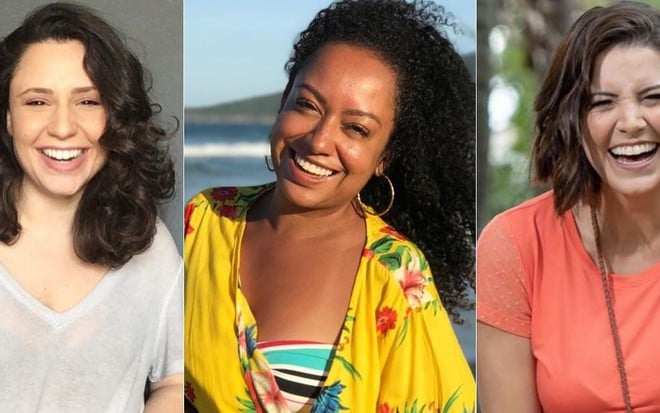 Montagem com imagens atuais das atrizes Francis Helena, Aretha Oliveira e Renata Del Bianco