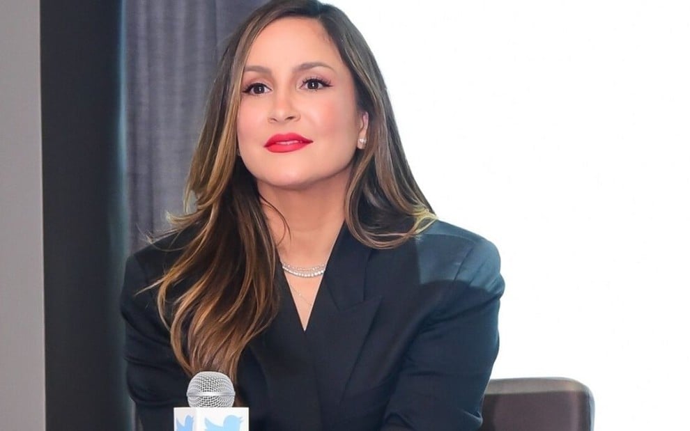 Claudia Leitte durante coletiva de imprensa de seu álbum Bandera, em São Paulo, em outubro de 2019 