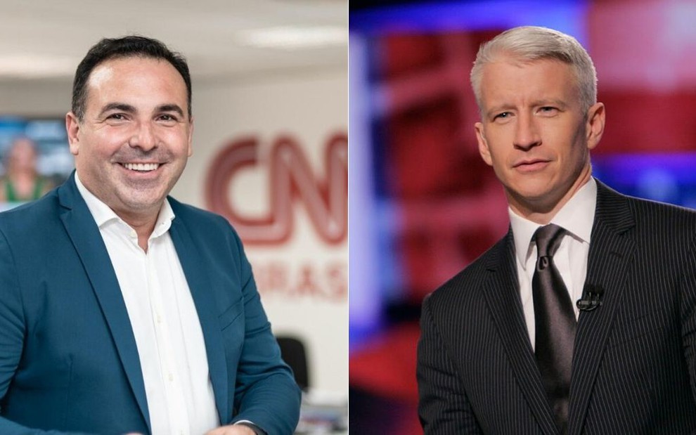 Montagem com os jornalistas Reinaldo Gottino e Anderson Cooper, âncoras da CNN Brasil e da CNN, respectivamente