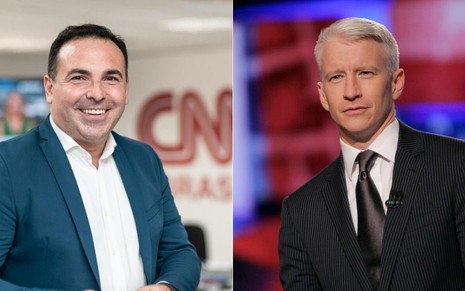 Montagem com os jornalistas Reinaldo Gottino e Anderson Cooper, âncoras da CNN Brasil e da CNN, respectivamente