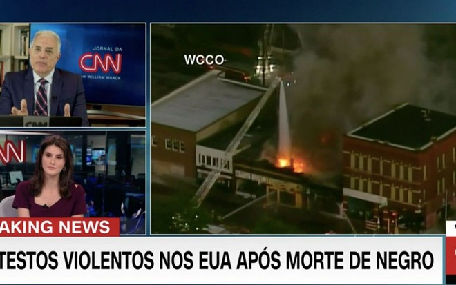 Imagem de William Waack e Carol Nogueira no Jornal da CNN comentando os ataques antirracistas nos EUA