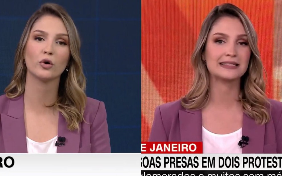 Muriel Porfiro aparece com a mesma roupa no boletim de domingo à noite e no Agora CNN