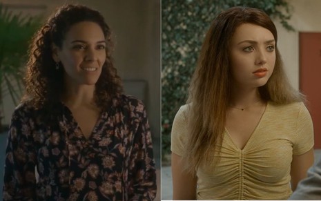 Montagem com cenas de Vanessa Rubio e Peyton List na terceira temporada de Cobra Kai