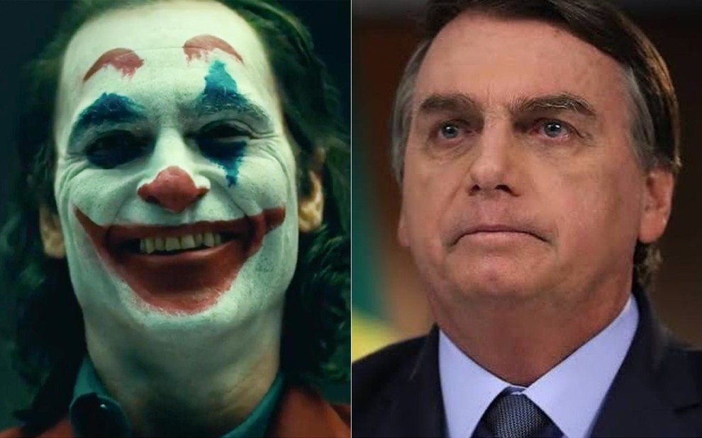 Montagem: Joaquin Phoenix caracterizado para o filme Coringa; Jair Bolsonaro, presidente do Brasil, de terno e gravata