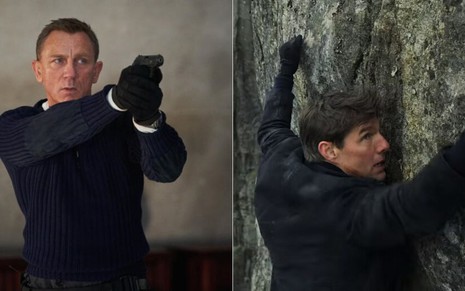 Montagem com os atores Daniel Craig, caracterizado como o agente James Bond, e Tom Cruise, em cena de Missão Impossível 6