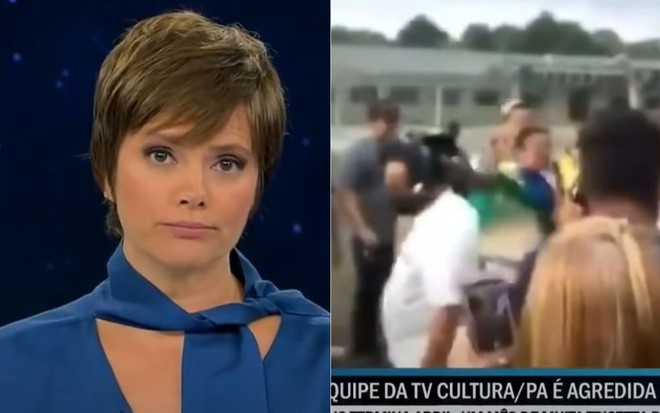 Montagem de fotos com Ana Paula Couto no Jornal da Cultura e equipe do Pará foi agredida durante evento
