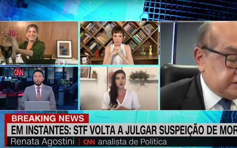 Mosaico com apresentadores da CNN Brasil durante um telejornal