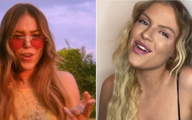 Montagem com as imagens das cantoras Danna Paola e Luísa Sonza no clipe de Contigo