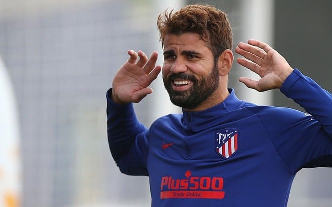 Imagem de Diego Costa durante treino do Atlético de Madrid