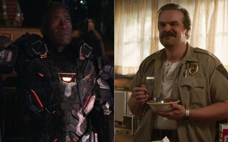 Don Cheadle em Vingadores: Ultimato (2019), e David Harbour em Stranger Things